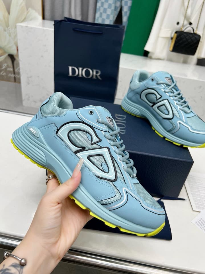 Dior B30 Unisex Mesh and Leather Sneakers in Navy Blue And Grey