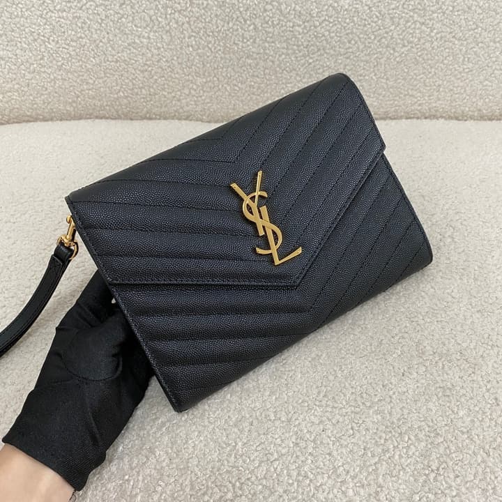 Saint Laurent Cassandre Grained Leather Clutch Bag