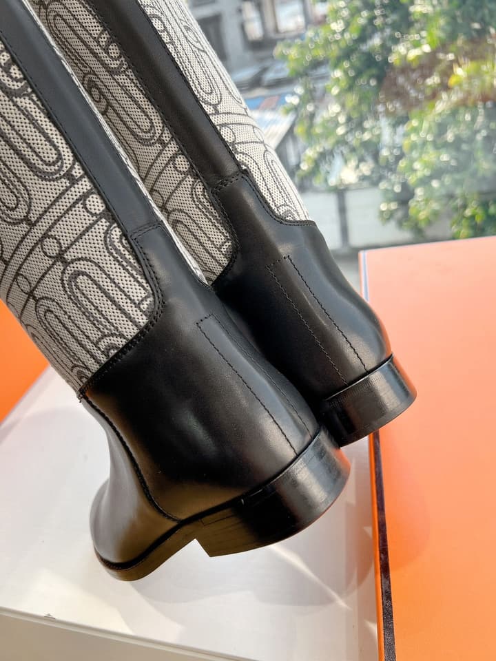 Hermès Jumping Canvas & Leather Knee-High Boots – 2024 Collection in Black