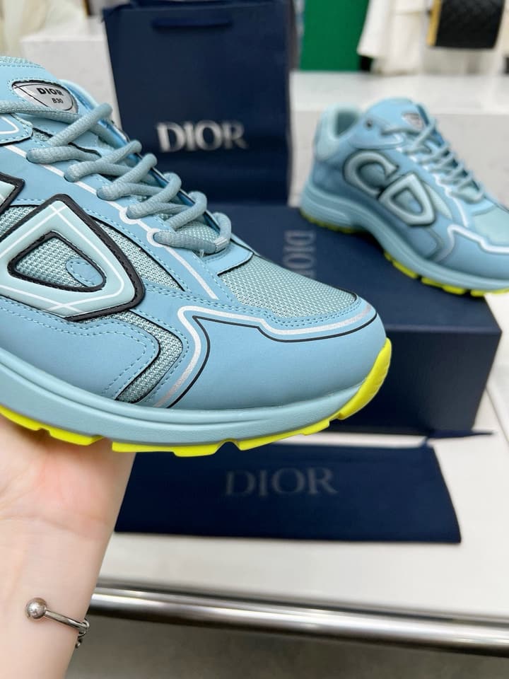 Dior B30 Unisex Mesh and Leather Sneakers in Navy Blue And Grey