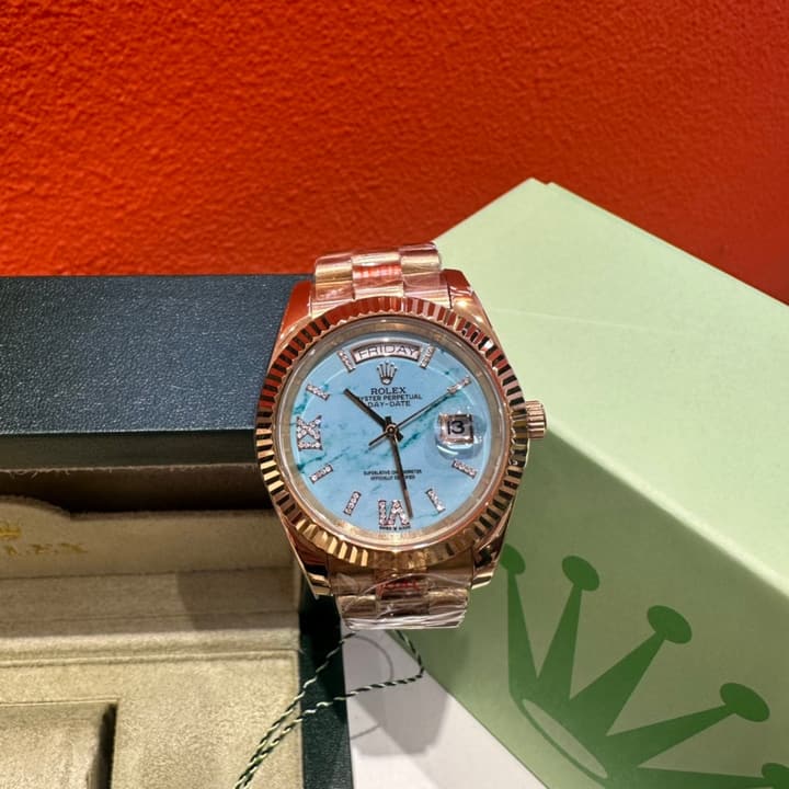 Rolex Day-Date Oyster Perpetual Gold Turquoise Mechanical Watch in Champagne