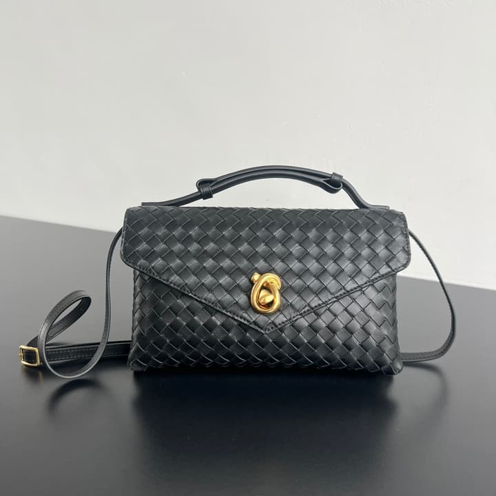 Bottega Veneta Knot Lock Crossbody Bag – 2025 Early Spring in Black Woven