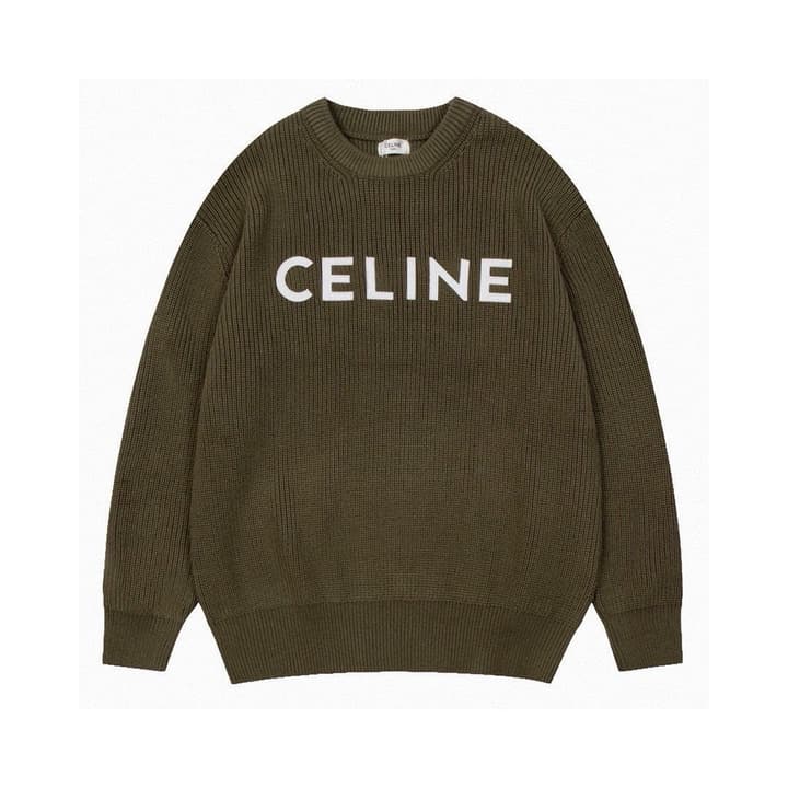 Celine Classic Embroidered Crewneck Sweater in Army Green