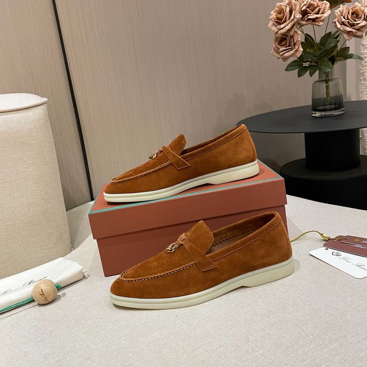 Loro Piana Summer Charms Walk Moccasin Loafers in Black Leather
