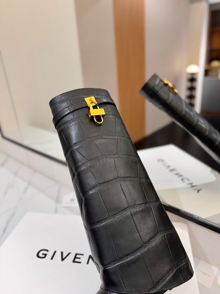 Givenchy Lock Detail Knee-High Boots – 2024 SS in Black Leather