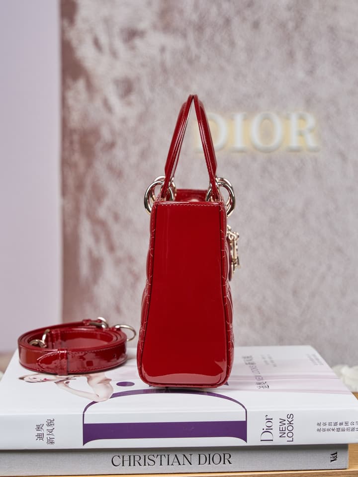 Dior Lady Dior Handbag in Black Patent Leather