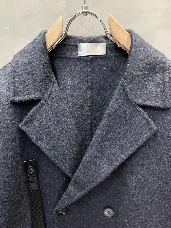 Dior Men's Wool Double-breasted Short Coat in Dark Charcoal Gray