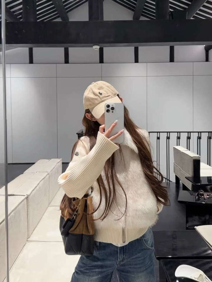 Moncler Convertible Faux Fur Jacket in Blended Beige Faux Fur