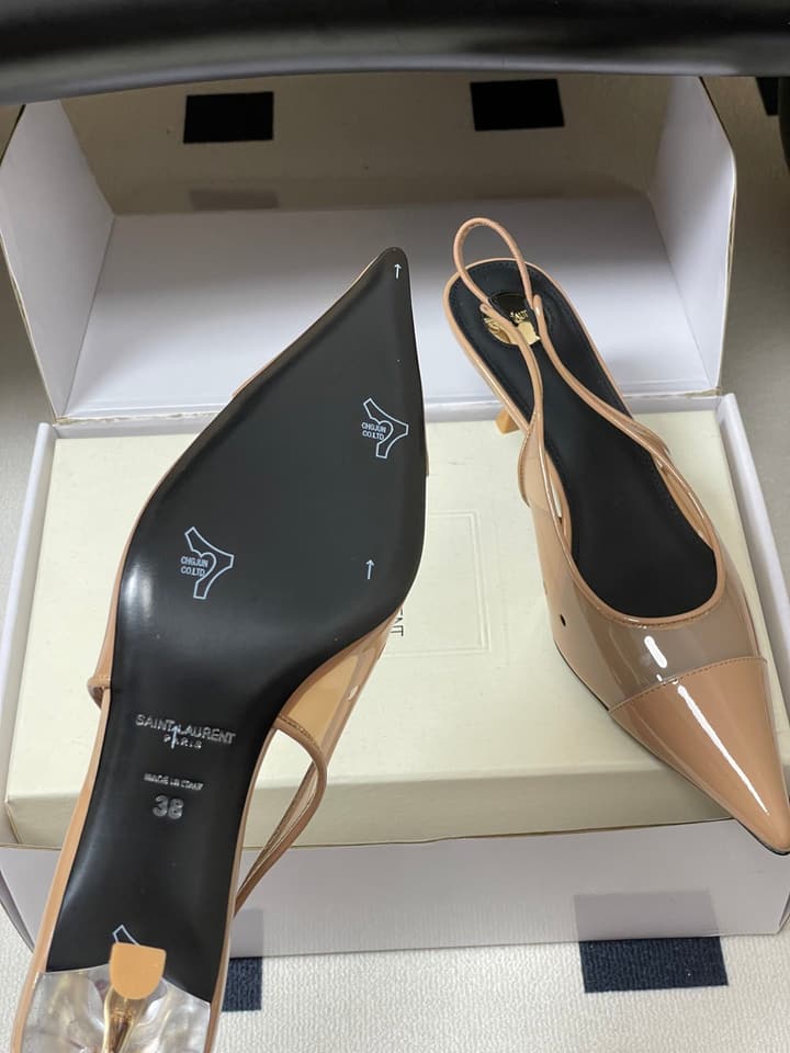 Saint Laurent Pointed PVC Slingback Sandals – 26SS in Beige