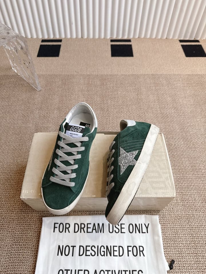 Golden Goose Distressed Leather Sneakers in Dark Green