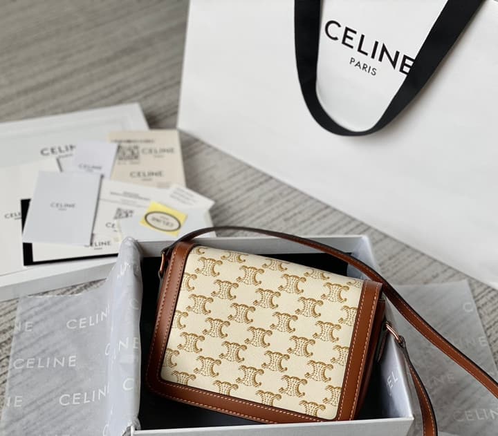 Celine Triomphe Monogram Tofu Shoulder Bag – 2020 Collection in Dark Triomphe Canvas