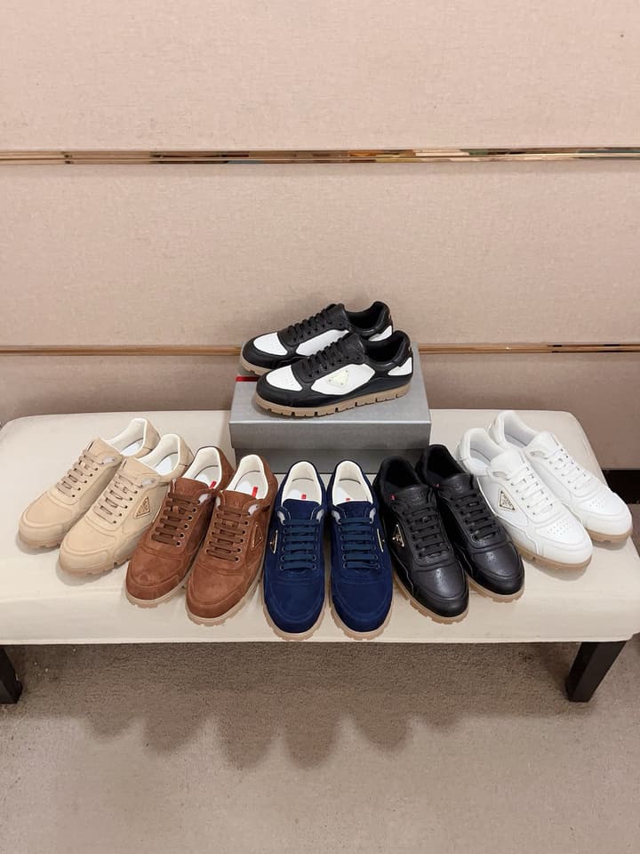 Prada Men's Air Cushion Sneakers in Beige Suede