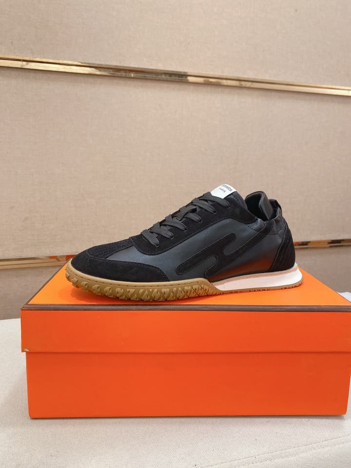 Hermès Suede and Goatskin H Detail Sneakers