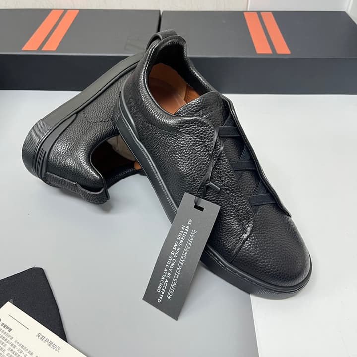 Zegna SECONDSKIN Triple Stitch™ Casual Sneakers in Monochromatic Black