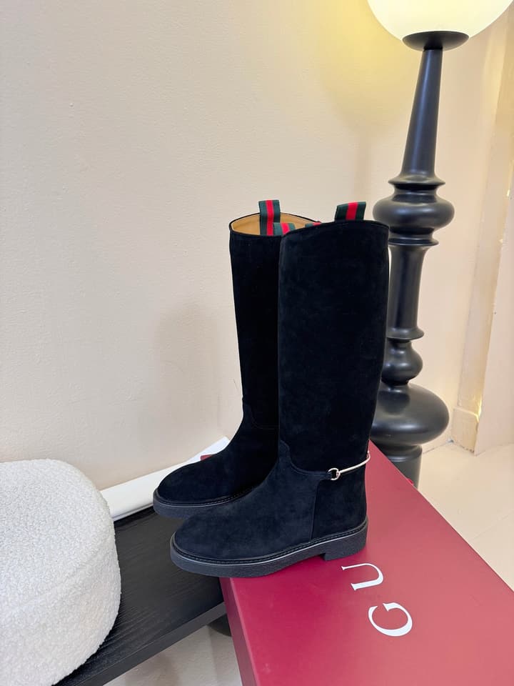 Gucci Runway Velvet Boots in Black Suede