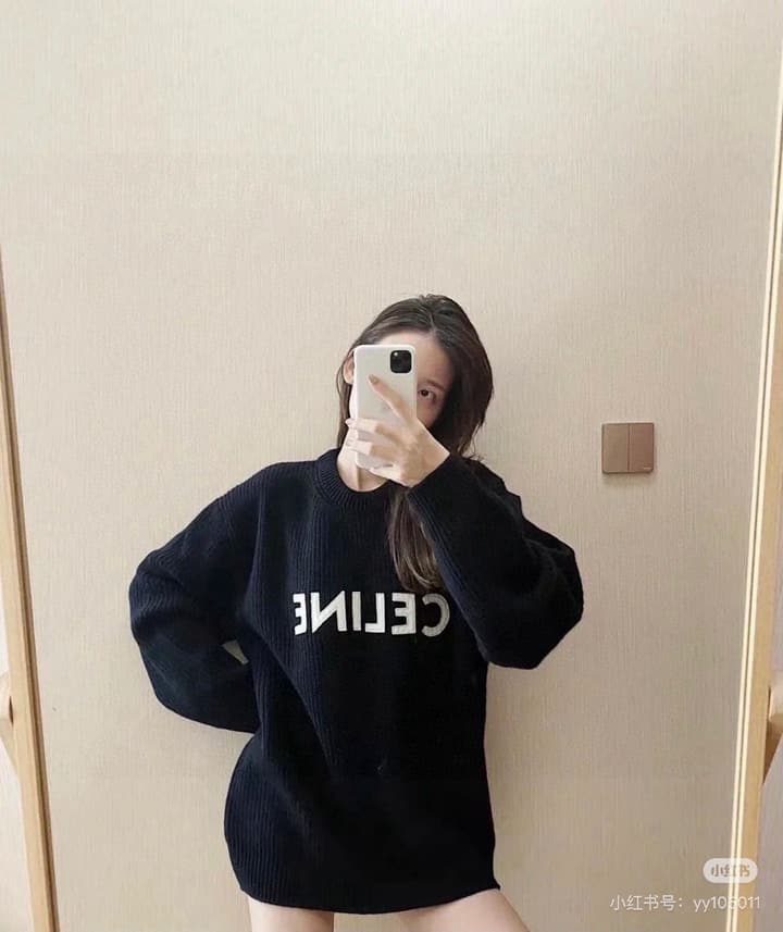 Celine Classic Embroidered Crewneck Sweater in Army Green