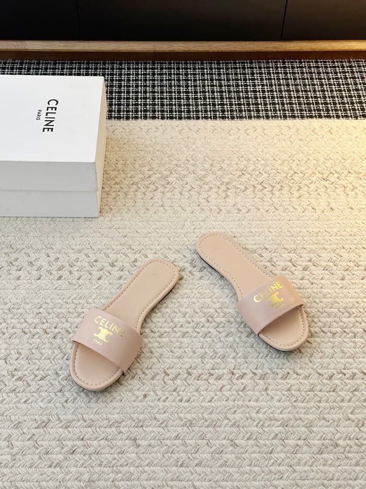 Celine Minimalist Triomphe Flat Sandals – Summer Collection in White