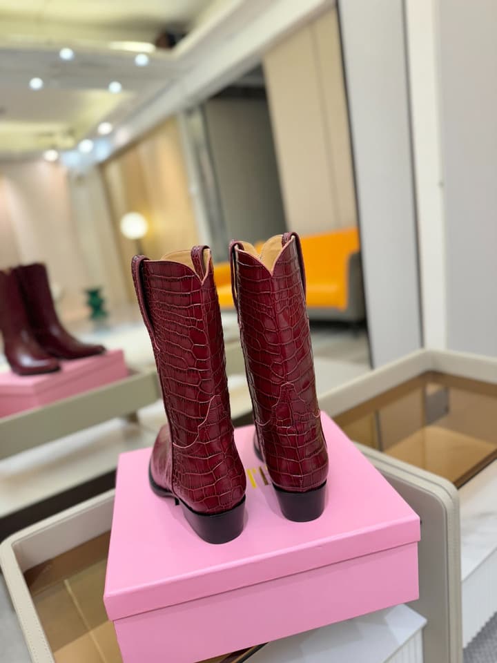 Paris Texas Crocodile Embossed Western Ankle Boots in Chocolate Croc
