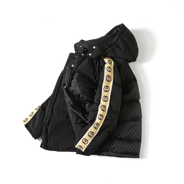 Gucci Double G Jacquard Reflective Runway Down Jacket in Black With Gg Webbing