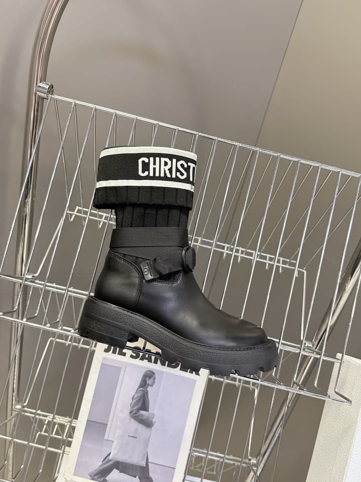 Dior Autumn/Winter Knight Knee-High Boots in Black Knit Sock Boot