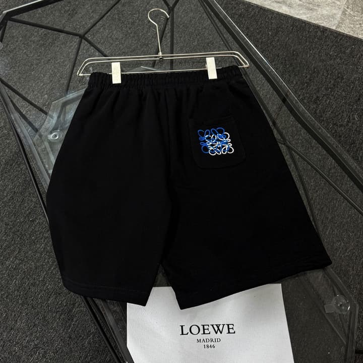 Loewe Classic Element Embroidered Shorts in Black With Blue Anagram Logo