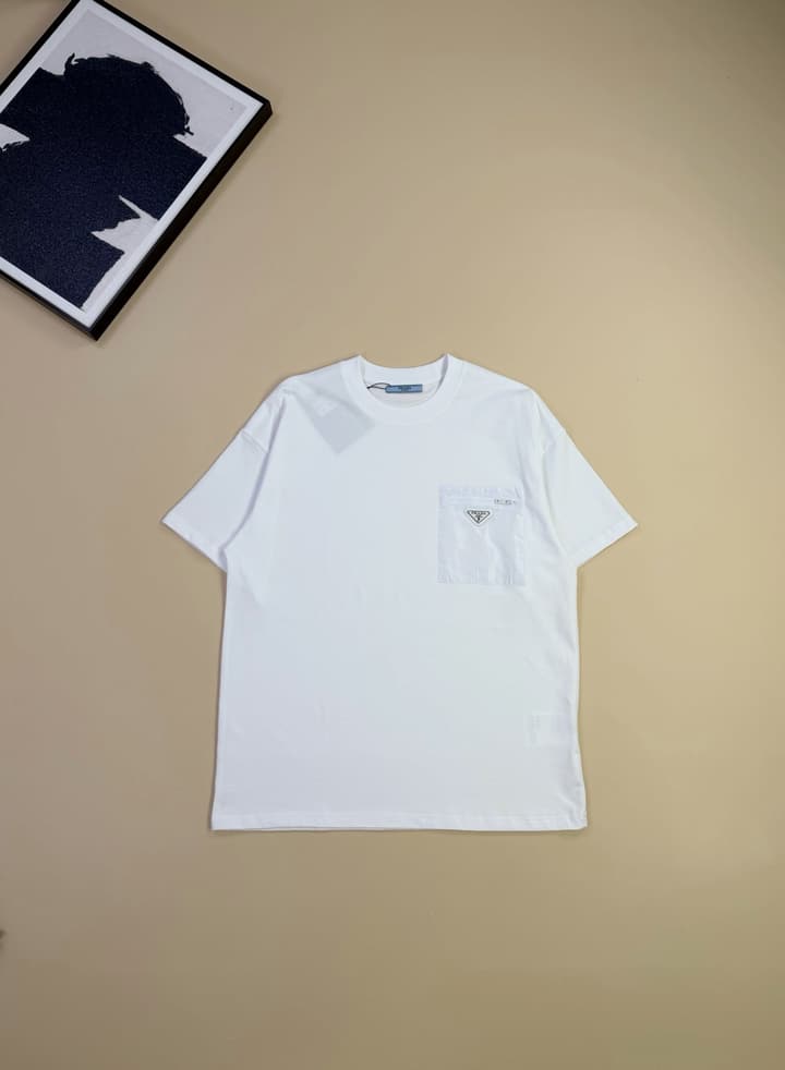 Prada Nylon Patch Pocket Triangle Logo T-Shirt in Black
