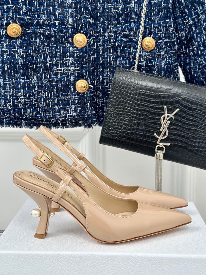 Dior Pearl Heel Pointed-Toe Slingback Mules – Spring/Summer Collection – 2024 in Black Leather