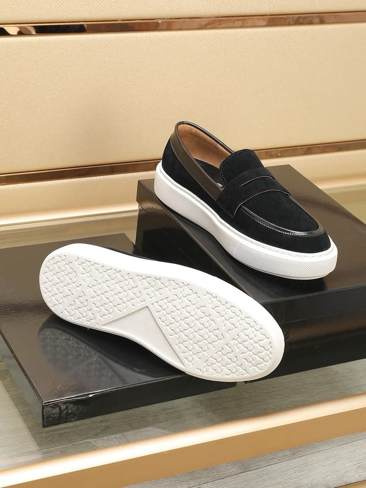 Boss Men's Luxury Leather Slip-On Loafers in Black Smooth Leather