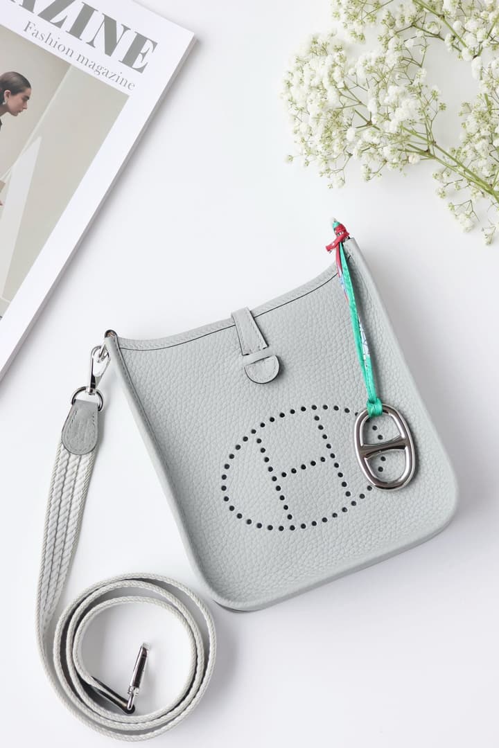 Hermès Glacier Blue Shoulder Bag with Striped Strap in Glacier Blue