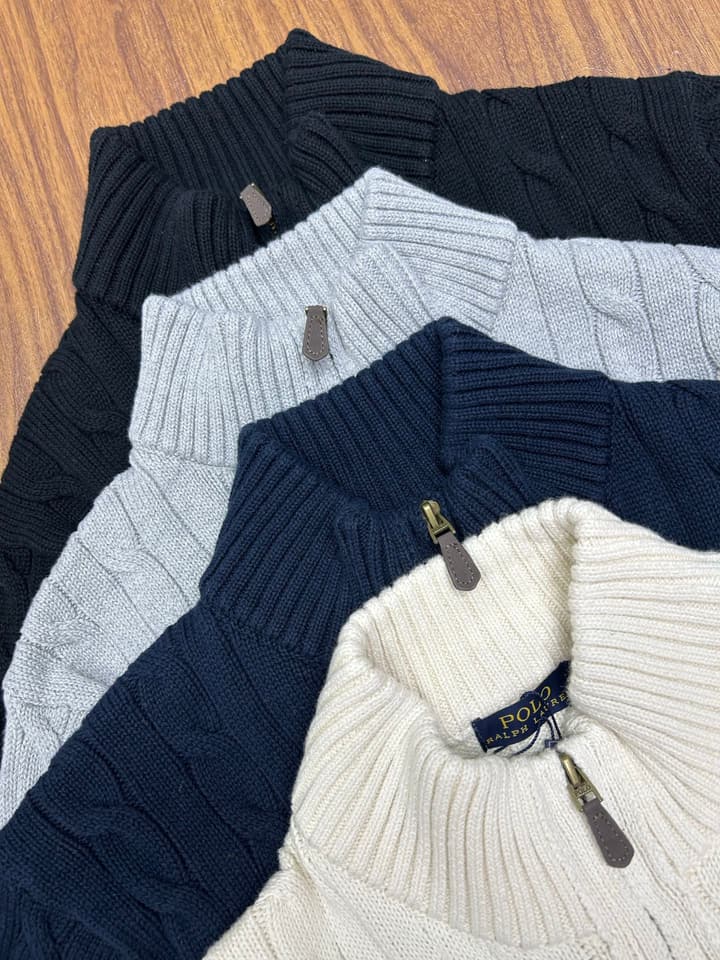 Ralph Lauren Unisex Cable Knit Zip Cardigan in Apricot
