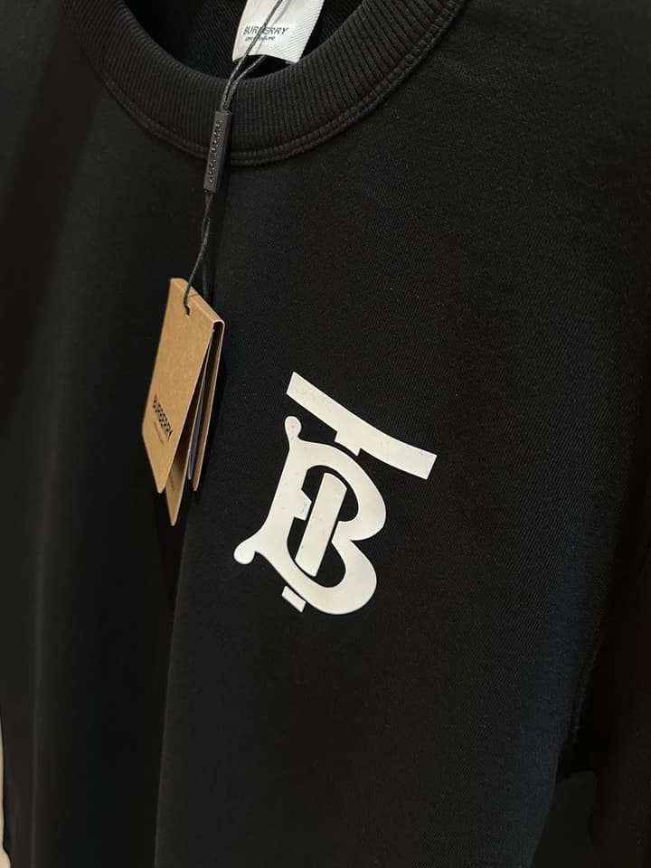 Burberry TB Monogram Cotton Crewneck Sweatshirt in Black Tb Crewneck