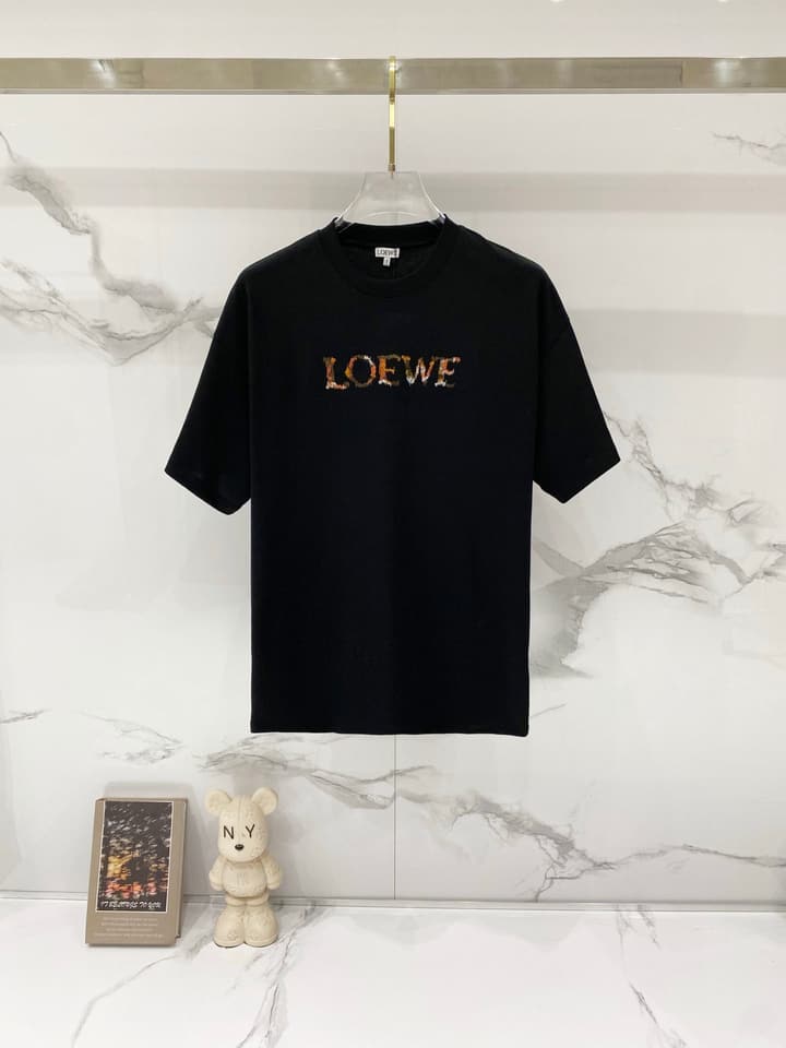Loewe Rainbow Logo Embroidered Cotton T-Shirt in Classic Black