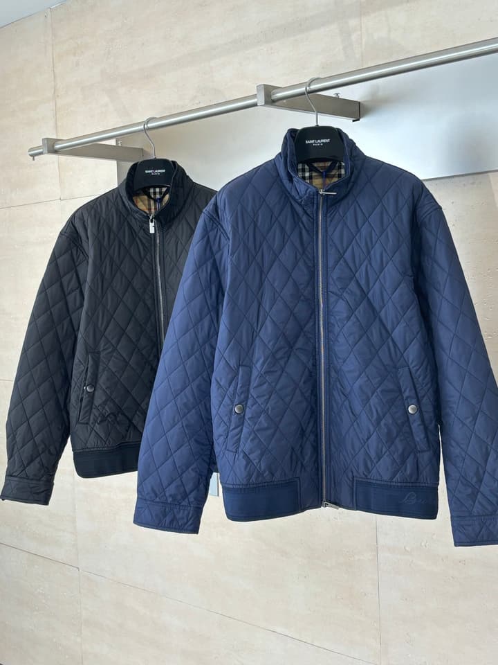 Burberry Diamond Quilted Stand Collar Nylon Jacket in Black