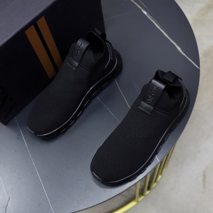 Zegna Cashmere Flyknit Sneakers in Navy Blue