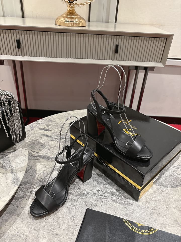 Christian Louboutin Block Heel Sandals in Beige