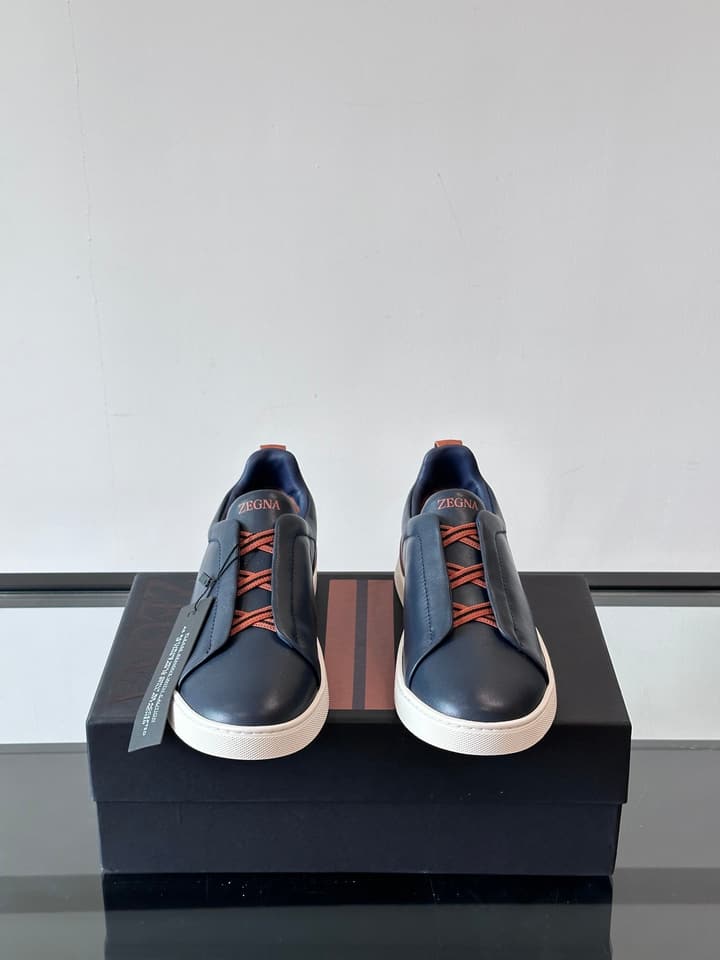 Zegna Men's Low-Top Leather Sneakers in Black & White
