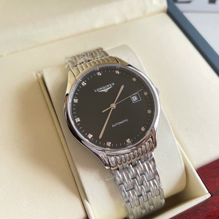 Longines Elegant Collection 39mm Automatic Watch in Black Dial Steel Bracelet