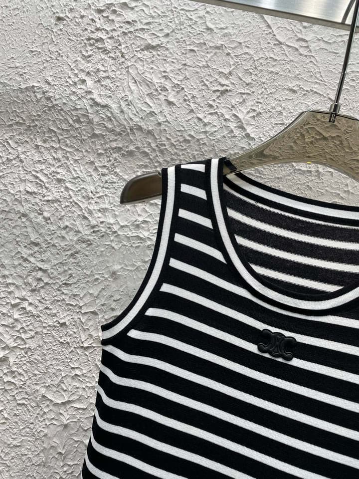 Celine Arc de Triomphe Striped Knit Vest Dress in Black