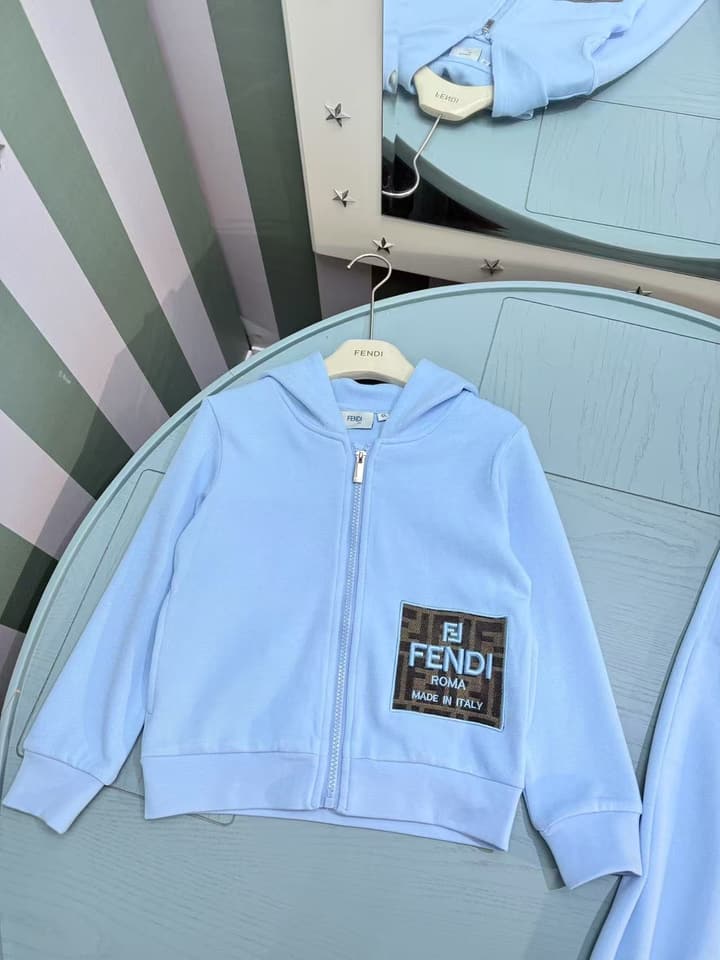 Fendi Kids Logo Embroidered Sweatshirt Set – 2025SS in Light Blue Set