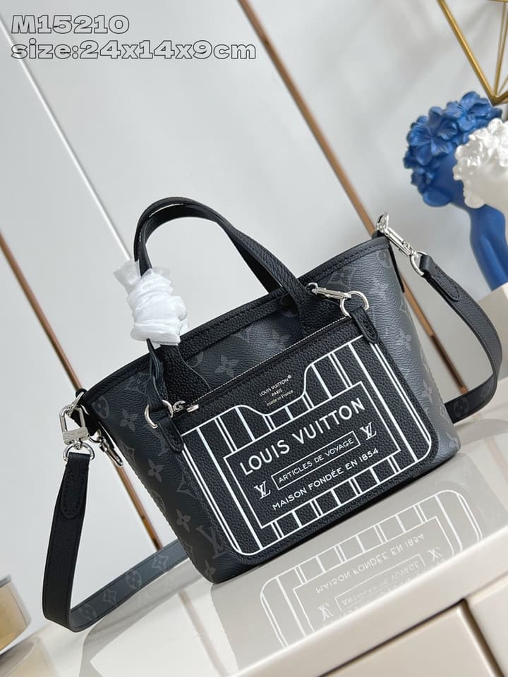 Louis Vuitton Neverfull Bandoulière Inside Out BB Handbag in Black Monogram With White Graphic