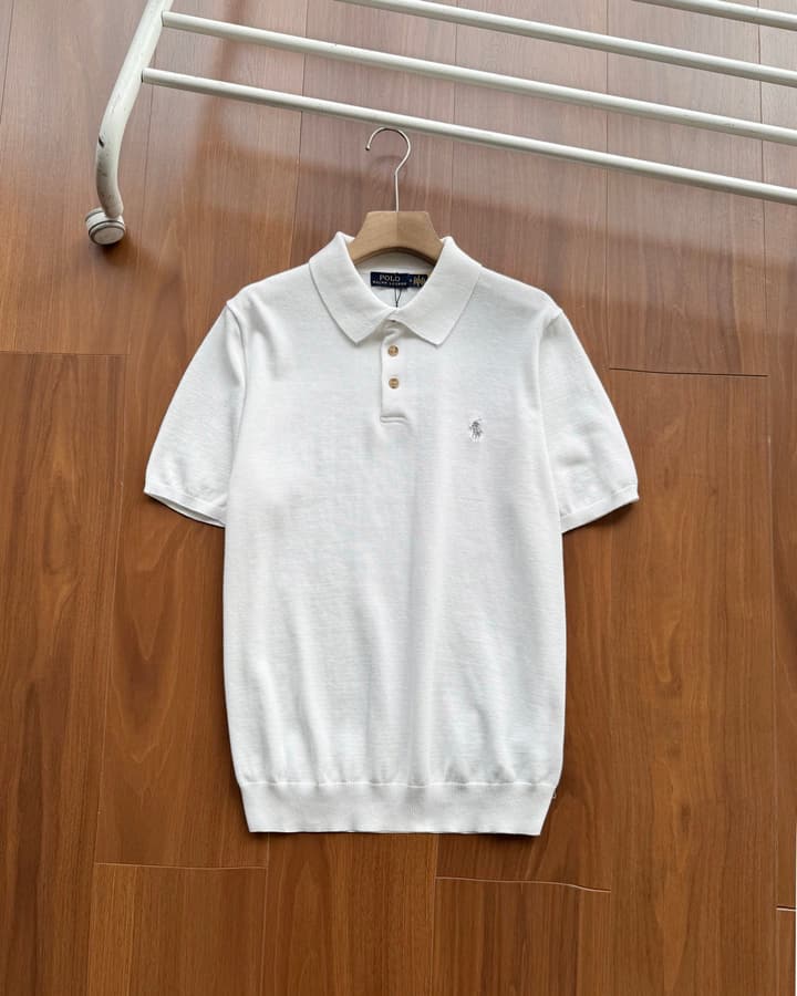 Ralph Lauren Short-Sleeve Knit Polo Shirt – Summer Collection in Grey