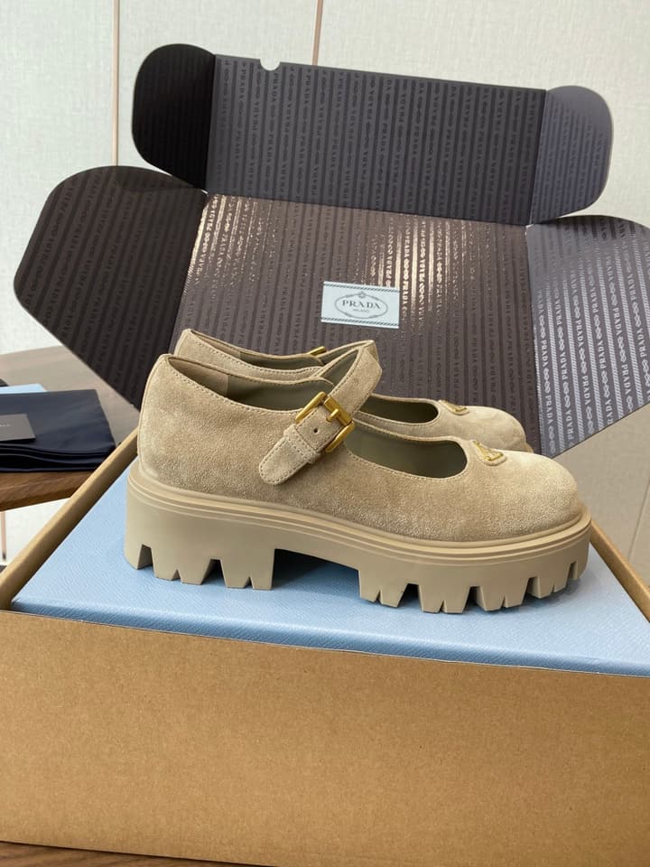 Prada Monolith Platform Mary Jane Shoes in Cream