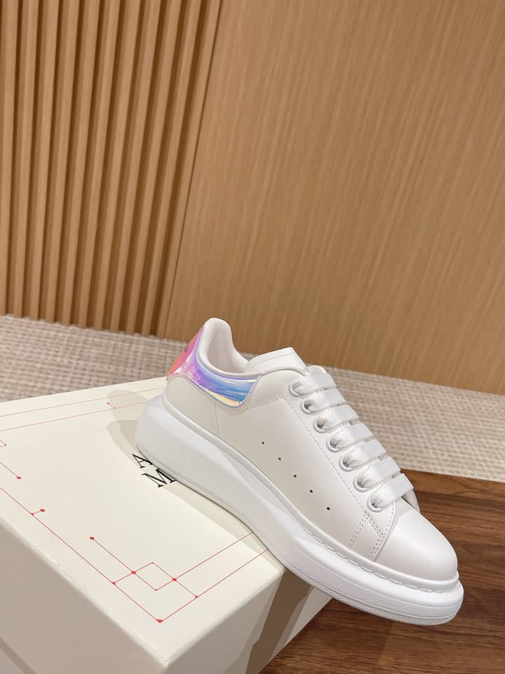 Alexander McQueen Classic Versatile White Sneakers in White With Black Laces & Heel