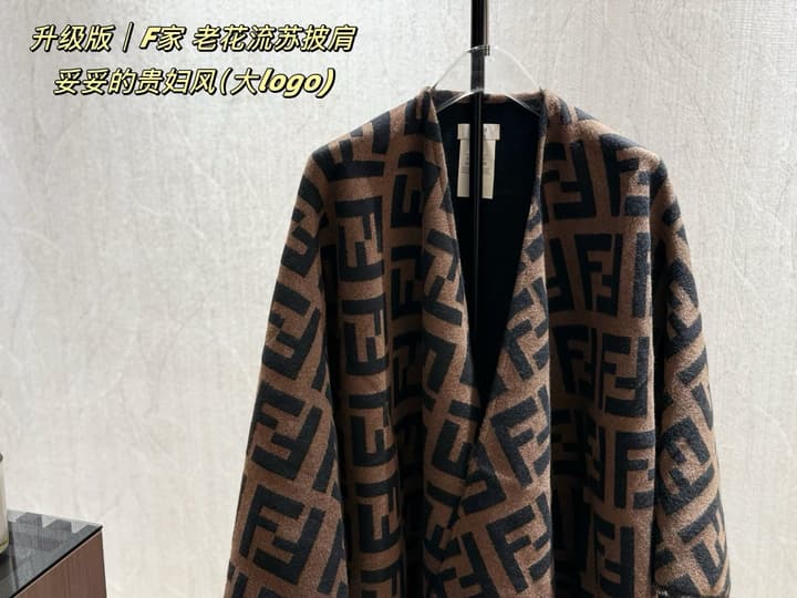 Fendi Monogram Cashmere Shawl in Black And Brown Ff Logo Wrap