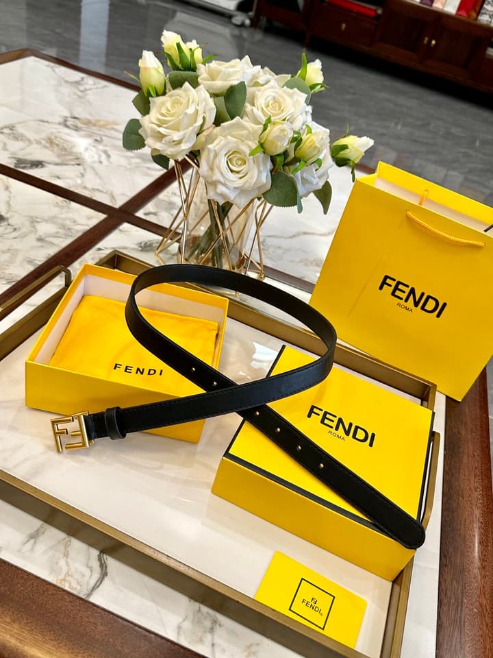 Fendi Classic Leather Belt – 2.5cm in Black Leather With Antique Gold Buckle