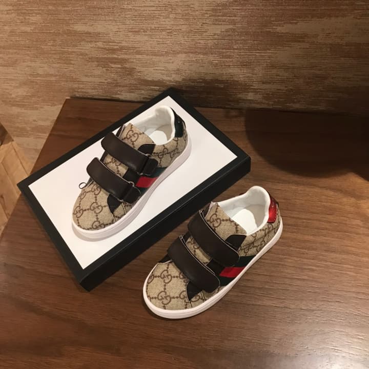 Gucci Kids Ace Bee Sneakers – 2023 Collection in Gg Monogram With Brown Straps