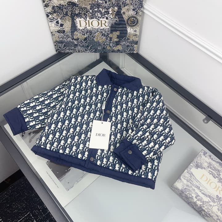 Dior Reversible Monogram Puffer Jacket – Kids Collection in Blue White Monogram Print
