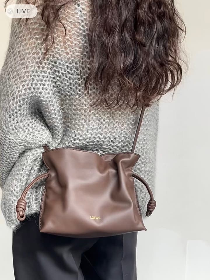 Loewe Flamenco Small Drawstring Bag in Cream
