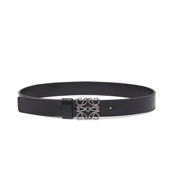 Loewe Narrow Leather Belt with Anagram Padlock Buckle in Black Leather With Silver Buckle