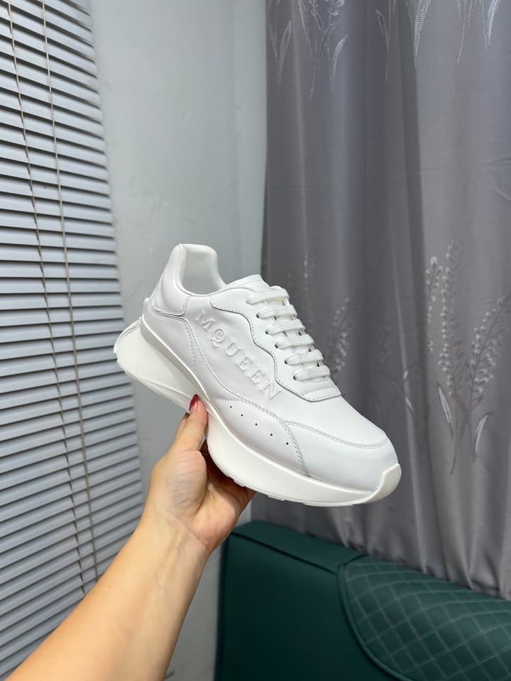 Alexander McQueen White Silk Leather Platform Sneakers in Black
